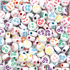 1103-0478-MIX - Plastic Bead Round 7x4mm Emoji Mix Color on White Base 1.5mm hole 1 bag 100gr 1103-0478-MIX,Beads,Plastic,Acrylic,montreal, quebec, canada, beads, wholesale