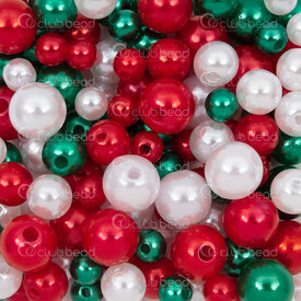 1103-0486-MIX2 - Acrylique Bille Rond Assortiment 6-10mm Perle Blanc-Rouge-Vert Trou 1.2mm 1Sac 100gr 1103-0486-MIX2,asx,montreal, quebec, canada, beads, wholesale