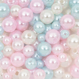 1103-0486-MIX4 - Acrylic Bead Round Assorted 6-10mm Pearl Pastel Blue-Baby Pink-White 1.2mm Hole 1 bag 100gr 1103-0486-MIX4,Pink,montreal, quebec, canada, beads, wholesale