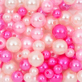 1103-0486-MIX8 - Acrylique Bille Rond Assortiment 6-10mm Perle Blanc-Fushia-Rose Trou 1.2mm 1Sac 100gr 1103-0486-MIX8,Billes,Plastique,montreal, quebec, canada, beads, wholesale