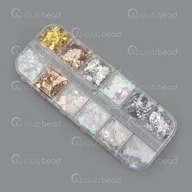 1103-0502-MIX04 - Polyethylene Mylar Flakes Glue on for Nails, Metallic, White AB, Color Assorted Small Irregular Shape 1 Box 1103-0502-MIX04,Chatons,montreal, quebec, canada, beads, wholesale