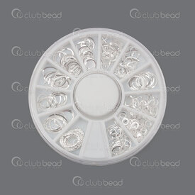 1103-0503-MSL02 - Metal Nail Art Decoration Silver Assorted Ring Circle Shape (approx. 200 pcs) 1 Round Dispenser Box 1103-0503-MSL02,Various products,montreal, quebec, canada, beads, wholesale