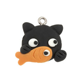 *1104-0164 - Polymer Clay Pendant Cat With Fish 17X21MM Black 10pcs *1104-0164,Pendants,Polymer clay,Pendant,Polymer Clay,17X21MM,Cat,With Fish,Black,Black,China,10pcs,montreal, quebec, canada, beads, wholesale