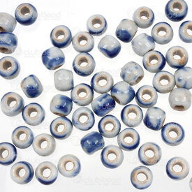 1105-0106-0604 - Céramique Touraille Bille Rond 6mm Base Gris Motif Bleu 50pcs 1105-0106-0604,montreal, quebec, canada, beads, wholesale