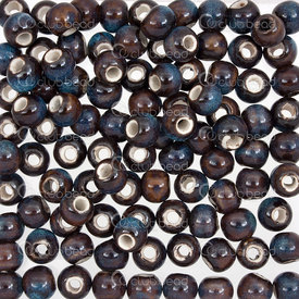 1105-0106-0606 - Kiln Burned ceramic bead round 6mm brown base royal blue design 50pcs 1105-0106-0606,montreal, quebec, canada, beads, wholesale