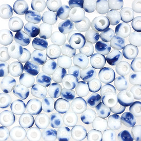 1105-0106-0626 - ceramic bead round 6mm white base and cobalt design 50pcs 1105-0106-0626,blanc bleu,montreal, quebec, canada, beads, wholesale