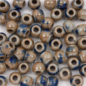 1105-0106-0804 - Kiln Burned ceramic bead round 8mm grey base blue design 50pcs 1105-0106-0804,Beads,Ceramic,montreal, quebec, canada, beads, wholesale