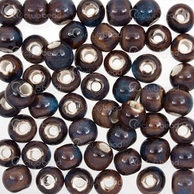 1105-0106-0806 - Kiln Burned ceramic bead round 8mm brown base royal blue design 50pcs 1105-0106-0806,montreal, quebec, canada, beads, wholesale