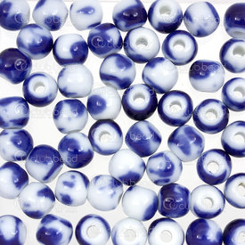 1105-0106-0826 - ceramic bead round 8mm white base and cobalt design 50pcs 1105-0106-0826,blanc bleu,montreal, quebec, canada, beads, wholesale