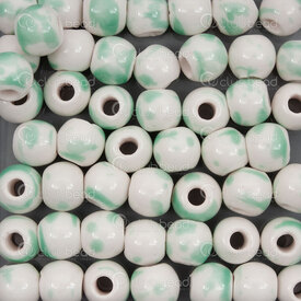 1105-0106-0830 - Kiln Burned ceramic bead round 8mm White base Mint design 50pcs 1105-0106-0830,Beads,montreal, quebec, canada, beads, wholesale