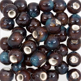 1105-0106-1006 - Kiln Burned ceramic bead round 10mm brown base royal blue design 50pcs 1105-0106-1006,Beads,Ceramic,montreal, quebec, canada, beads, wholesale