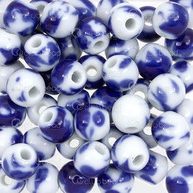 1105-0106-1026 - ceramic bead round 10mm white base and cobalt design 50pcs 1105-0106-1026,blanc bleu,montreal, quebec, canada, beads, wholesale