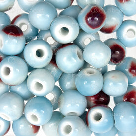 1105-0106-1028 - Kiln Burned ceramic bead round 10mm light blue base Chinese royal red design 3mm hole 50pcs 1105-0106-1028,Beads,Ceramic,montreal, quebec, canada, beads, wholesale