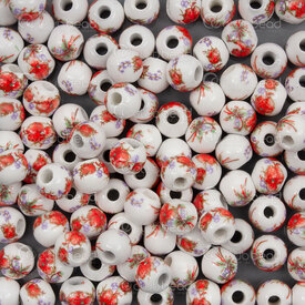 1105-0110-0616 - ceramic bead round 6mm orange flower manual decals 2mm 50pcs 1105-0110-0616,Beads,Ceramic,montreal, quebec, canada, beads, wholesale