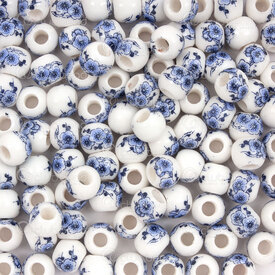 1105-0110-06262 - ceramic bead round 6mm cobalt blue flower manual decals 50pcs 1105-0110-06262,1105-01,montreal, quebec, canada, beads, wholesale