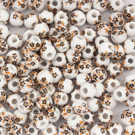 1105-0110-0692 - ceramic bead round 6mm brown-orange flower manual decals 2mm hole 50pcs 1105-0110-0692,1105-0,montreal, quebec, canada, beads, wholesale