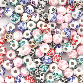1105-0110-06MIX - ceramic bead round 6mm mix colors flower manual decals 2mm hole 50pcs 1105-0110-06MIX,Beads,Ceramic,montreal, quebec, canada, beads, wholesale