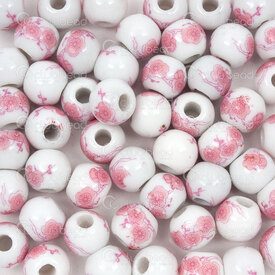 1105-0110-08142 - Céramique Bille Rond 8mm Rose Motif Fleur Trou 2mm 50pcs 1105-0110-08142,2,montreal, quebec, canada, beads, wholesale