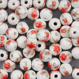 1105-0110-0816 - ceramic bead round 8mm orange flower manual decals 2mm 50pcs 1105-0110-0816,1105-0110,montreal, quebec, canada, beads, wholesale