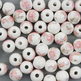 1105-0110-0818 - ceramic bead round 8mm pink flower manual decals 50pcs 1105-0110-0818,1105-0,montreal, quebec, canada, beads, wholesale