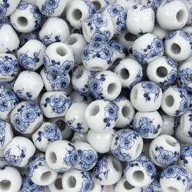1105-0110-08262 - Céramique Bille Rond 8mm Bleu Cobalt Motif Fleur Trou 2.5mm 50pcs 1105-0110-08262,1105-0,montreal, quebec, canada, beads, wholesale