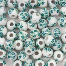 1105-0110-0830 - Céramique Bille Rond 8mm Vert Motif Fleur Trou 2mm 50pcs 1105-0110-0830,d*,montreal, quebec, canada, beads, wholesale