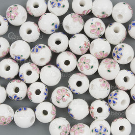 1105-0110-0890 - ceramic bead round 8mm cobalt blue-pink flower manual decals 50pcs 1105-0110-0890,montreal, quebec, canada, beads, wholesale