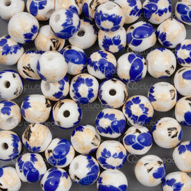 1105-0110-0894 - ceramic bead round 8mm dark blue-yellow flower manual decals 2mm 50pcs 1105-0110-0894,1105-0,montreal, quebec, canada, beads, wholesale