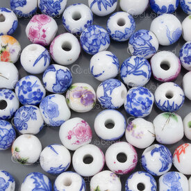 1105-0110-08MIX - ceramic bead round 8mm manual decals mixes colors 50pcs 1105-0110-08MIX,1105-0110,montreal, quebec, canada, beads, wholesale