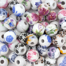 1105-0110-10MIX - ceramic bead round 10mm mix color flower manual decals 50pcs 1105-0110-10MIX,FLEURS,montreal, quebec, canada, beads, wholesale
