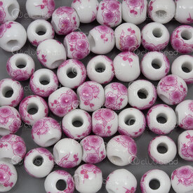 1105-0116-0814 - ceramic bead round 8mm magenta flower plum blossom decals 50pcs 1105-0116-0814,Beads,Ceramic,montreal, quebec, canada, beads, wholesale
