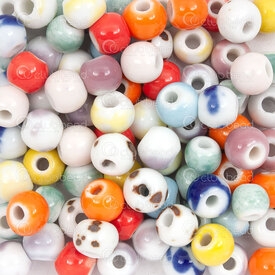 1105-0199-08MIX - ceramic bead round 8mm mixed color-style 50gr (approx 70 pcs) 1105-0199-08MIX,1105-0,montreal, quebec, canada, beads, wholesale