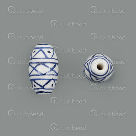 1105-0319-1626 - ceramic bead oval 16x10mm blue fancy design white base 2mm hole 10pcs 1105-0319-1626,montreal, quebec, canada, beads, wholesale