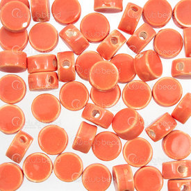 1105-0601-0816 - ceramic bead round pellet 8.5x5mm orange 2mm hole 50pcs 1105-0601-0816,Clearance by Category,Ceramic,montreal, quebec, canada, beads, wholesale