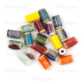 1105-0906-10MIX - Ceramic bead Tube 10x6mm Beige Base Mix Color Design 2mm hole 20pcs 1105-0906-10MIX,Mi,montreal, quebec, canada, beads, wholesale