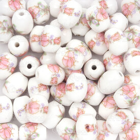 1105-0910-0818 - ceramic bead oval 10.5x8.5mm pink flower manual decals 1.5mm hole 50pcs 1105-0910-0818,Beads,Ceramic,montreal, quebec, canada, beads, wholesale
