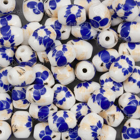 1105-0910-0894 - ceramic bead oval 10.5x8.5mm blue-yellow flower manual decals 1.5mm hole 50pcs 1105-0910-0894,Beads,Ceramic,montreal, quebec, canada, beads, wholesale