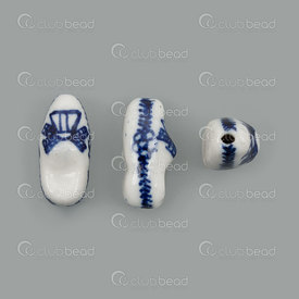 1105-1919-2526 - Céramique Bille Chaussure Hollandaise 25x12x12mm Bleu Cobalt Base Blanc Trou 2mm 10pcs 1105-1919-2526,Nouveautés,montreal, quebec, canada, beads, wholesale