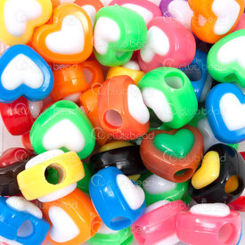 1106-0544-MIX - Plastic Bead Heart shape 12x14x10mm 4mm hole Mix Color 100gr (app. 180pcs) 1106-0544-MIX,Billes 11,montreal, quebec, canada, beads, wholesale