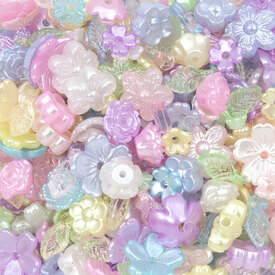 1106-0558-MIX - Plastic Assortment Bead Cap Spacer Bead Flower Mix Pastel Color Various Size-Shape 100gr 1106-0558-MIX,ses,montreal, quebec, canada, beads, wholesale