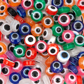 1106-0587-08PMIX - Plastique Bille Mauvais Œil Pastille 8x5.5mm Couleur Mix Trou 1.5mm 100pcs 1106-0587-08PMIX,Billes,Plastique,montreal, quebec, canada, beads, wholesale