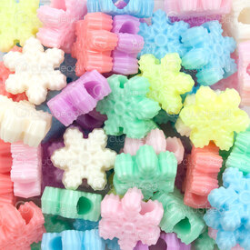 1106-0588 - Plastic Bead Snowflake 13x14x6mm Mix Pastel Color 3.5mm hole 1bag 100gr (approx.230pcs) 1106-0588,montreal, quebec, canada, beads, wholesale