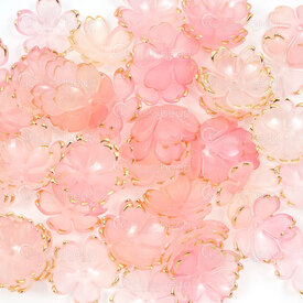 1106-0596-1802 - Plastic Bead Cap Flower 18mm 1.5mm hole Pink Gold Edge 100gr Bag 1106-0596-1802,ROSE,montreal, quebec, canada, beads, wholesale