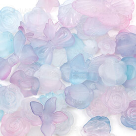 1106-0597-MIX2 - Plastic Assortment Bead-Pendant Flower-Leaf-Butterfly Shape-Size Assorted Mix Transparent Color Blue-Pink 100gr Bag 1106-0597-MIX2,tran,montreal, quebec, canada, beads, wholesale