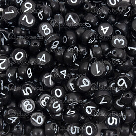 1106-9960-2 - Plastic Bead Rondelle Numbers 7x4 mm White Number on Black Base 700pcs 1 bag 100gr 1106-9960-2,Beads,Plastic,Letters and Numbers,montreal, quebec, canada, beads, wholesale