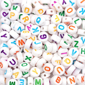 1106-9962-HQ - Plastic Bead Rondelle Alphabet letters 7x3.5mm Mixed Color Letter on white base High Quality 1000pcs 1 bag 100gr 1106-9962-HQ,Beads,Plastic,Letters and Numbers,montreal, quebec, canada, beads, wholesale