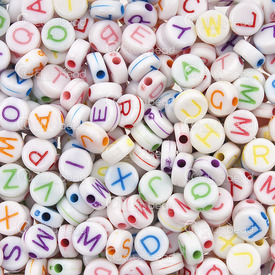 1106-9962 - Plastic Bead Rondelle Alphabet letters 7x3.5mm Mixed Color Letter on White Base 1000pcs 1 bag 100gr 1106-9962,Beads,Plastic,7x3.5mm,Bead,Plastic,Plastic,7x3.5mm,Round,Rondelle,Alphabet letters,on White Base,Mixed Color Letter,China,1000pcs,montreal, quebec, canada, beads, wholesale