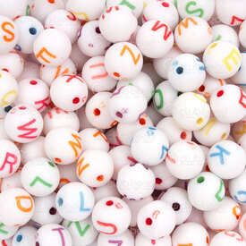 1106-9964-MWH - Bille de Plastique Boule Lettres Alphabet Rond 7.5mm Lettre Noire sur Base Blanc Mat (approx.500pcs) 1Sac 100g 1106-9964-MWH,billes noir,montreal, quebec, canada, beads, wholesale