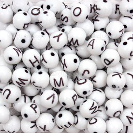1106-9964-WH - Plastic Bead Ball Alphabet Letters Round 7.5mm Black Letter on White Color Base 100g 1106-9964-WH,bille de plastique,montreal, quebec, canada, beads, wholesale