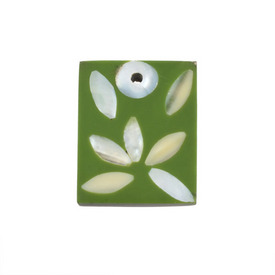 *1109-1349-02 - Horn Pendant Rectangle 30X38MM Green Mother of Pearl Design 2pcs India *1109-1349-02,corne,Pendant,Natural,Horn,30X38MM,Rectangle,Green,Green,Mother of Pearl Design,India,2pcs,montreal, quebec, canada, beads, wholesale